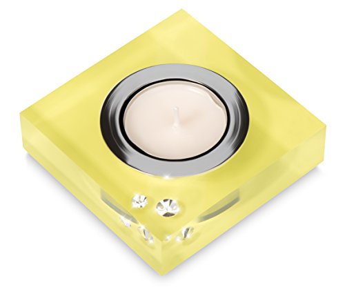 Moderner Teelichthalter Simply 2 mit SWAROVSKI ELEMENTS Kristallen - Tischdeko (lemon)