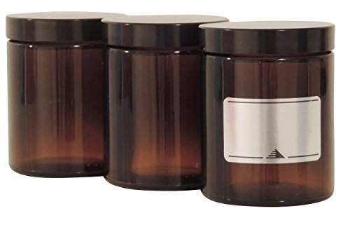 Viva Haushaltswaren #39519# 6 Glastiegel 180 ml / Salbentiegel / Cremetiegel / Glasdosen / Gewürzgläser aus Braunglas inklusiv Beschriftungsetiketten, braun, 6.6 x 6.6 x 8.1 cm - 3