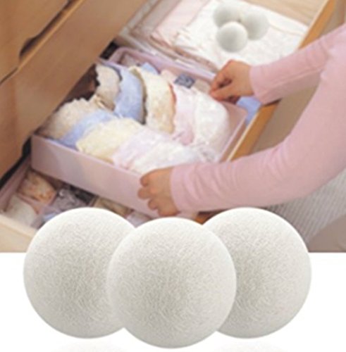 Premium wiederverwendbar natürlicher Weichspüler, Wolle Trocknerbälle Dryer Ball für Wäschetrockner 6er Pack weiß - 3