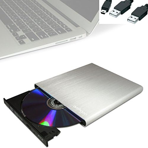 archgon Style USB 2.0 External HD BD player, external Blu-ray BDXL burner for PC laptop, USB-C cable, M-Disc, external BluRay drive, external optical BluRay drive, aluminum silver