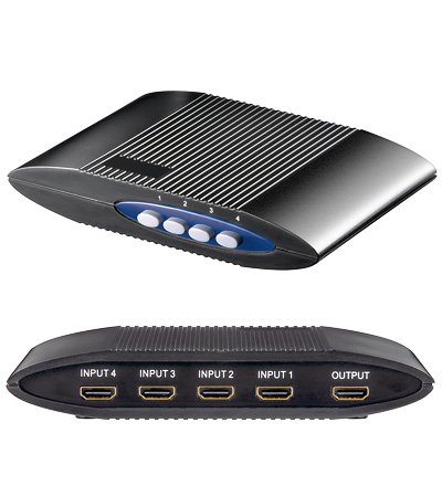 Manuelle High Speed HDMI Umschaltbox Switch / 4 HDMI Buchse IN / 1 HDMI Buchse OUT / vergoldete Kontakte / geeignet für 3D HD und FullHD / Schwarz