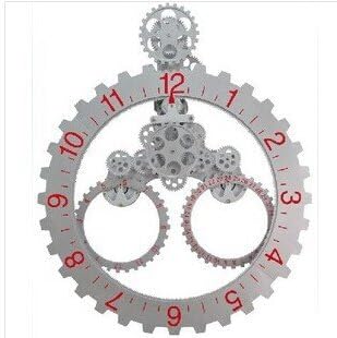 Creative okake tooth clocks living room decorated in muted mechanical clock personality retro 3 corner gear wall clock Silver Red field