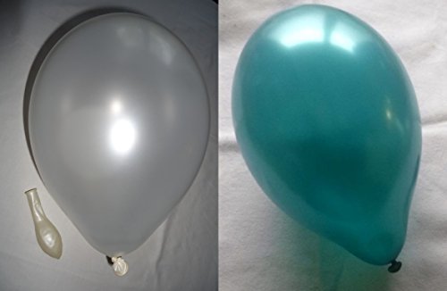 50 metallic Luftballons je 25 weiß & türkis Qualitätsballons 27 cm Ø (Standardgröße B85)