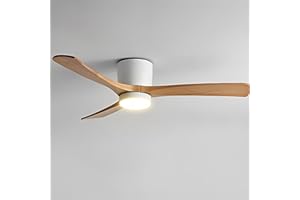 IBalody 36in Quiet Ceiling Fan with Light Indoor Remote Ceiling Fan Light 6 Gear Wind Speed Fan Lights White LED Ceiling Lights Fan Lighting Wooden Blades for Living Room Dining Room Bedroom