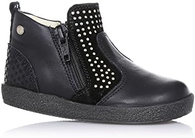 FALCOTTO - Black ankle boot made of leather, with lateral zipper, lateral elastic insert, suede application with small decorative studs, Child, Girl, Girls-4 Child UK