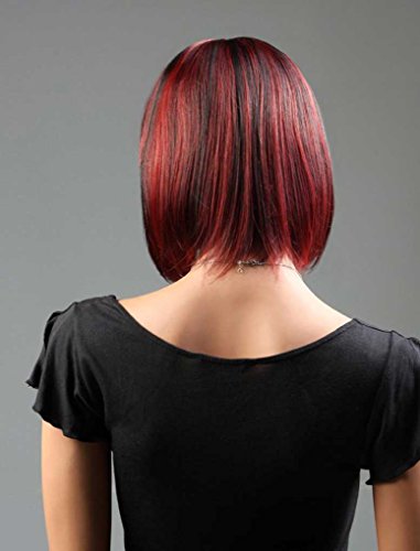 Tsnomore Schulter Länge Schwarze und rote Kanekalon Bob Frauen-Perücke - 2