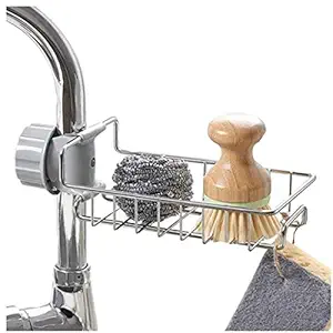 TOMORROW SHOPPING Stainless Steel Matte Finish Kitchen Faucet Sink Sponge Hanging Tap Storage Rack (Multicolour )