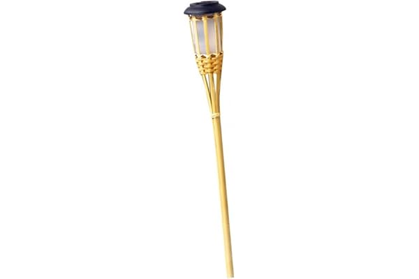 DECOMELODY Lot de 2 Lampes Torches Solaires en Bambou 55 Cm Éclairage Paysager Allée Lumière Chaude Capteur Automatique Jardin Extérieur