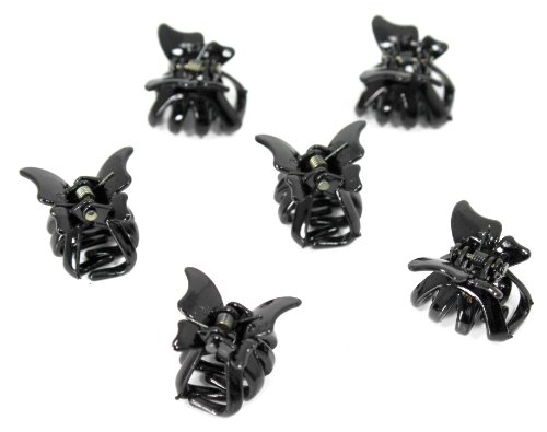 Set of 6 Mini 2cm Butterfly Hair Claws/Clips - Black