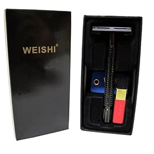 WEISHI PVD-Black-Plating Long Handle Version Butterfly Open Double Edge Safety Razor Twist to Open Men's Shaver