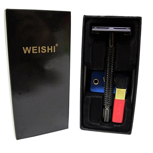 WEISHI PVD-BLACK-PLATING Long Handle Version Butterfly Open Double Edge Safety Razor Twist to Open Men's Shaver