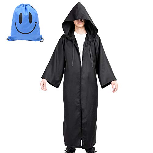 Myir Homme Cape à Capuchon, Halloween Robe Costume Déguisement Chevalier Adulte Gothic Vêtements Médiévale Manteau (Noir, XL)