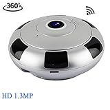 Honey-fruit Caméra panoramique, fisheye VR à 360 degrés sans impasse V380, Moniteur de Zoom Webcam pour bébé/Vieil Homme/Animal de Compagnie (Blanc)
