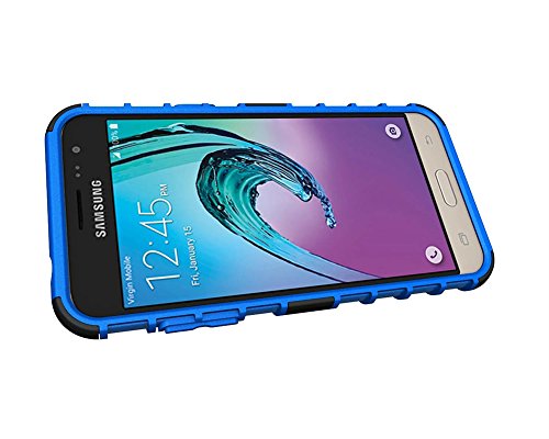 FALIANG Samsung Galaxy J3 2016  Funda  2in1 Armadura Combinaci  n Neum  ticos Patr  n A Prueba de Choques Heavy Duty Escudo C  scara Dura para Samsung Galaxy J3 2016   Azul 