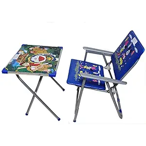 RUDRA CREATION - Best for Kids, Mickey Mouse Cartoon Pattern Printed Adjustable Foldable Study Table and Chair Set, for Kids Boy and Girl ( Age Recomendation 2 to 6 Year Old,Color Blue)