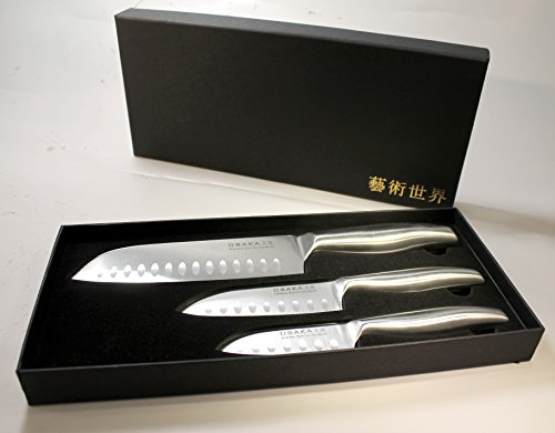 Messer Küchenmesser Set 3-teilig – Santoku Klinge – Eis gehärtet – Edelstahl – scharf und schön (3-teilig, Santoku) - 5