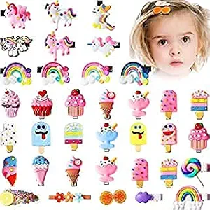 TFW Unicorn Baby Hair Pin Clips set and Metal Hair Clips Bow Pins multi Shape Pearl Metal Clips Korean Clips for child Baby girls Women (SET OF 10, CARTOON PIN)