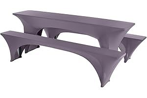 EBETA E Elastisch Biertischhussen Bierbank-Auflage & Tischdecke für 70cm 3 TLG-Set Breite Bierzeltgarnitur Stretch Hussen für Festzeltgarnituren Bierbank Hussen (Taupe)