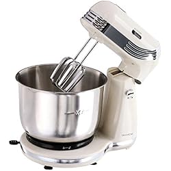 Rétro robot de cuisine Pétrin avec bol mélangeur en acier inoxydable 3 l (, Malaxeur, 2500 W, 6 vitesses, Fouet, crochet pétrisseur, crème)