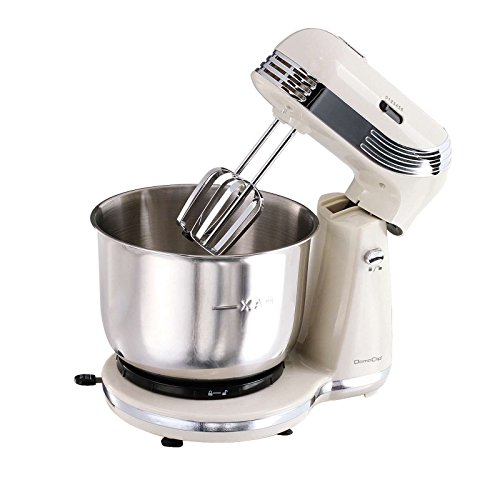 Rétro robot de cuisine Pétrin avec bol mélangeur en acier inoxydable 3 l (, Malaxeur, 2500 W, 6 vitesses, Fouet, crochet pétrisseur, crème)