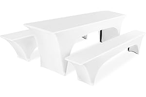 ‎PESONLOOK Pesonlook 3er-Sets Biertischhusse, Weiß Stretch Biertisch und Bankgarnitur Husse für 50 cm Tischbreite, Bierbankhusse, Bierzeltgarnitur 220 x 50 x 70 cm für Bankett Gartenmöbel Hussen