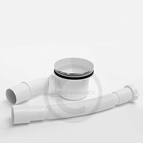AQUABAD® Trapflex Ablaufgarnitur Set Standard Chrom inkl. Ø90mm Siphon, Ablaufbogen und Flexanschluss
