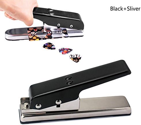 Zepthus® Pick Cutter Guitar Plectrum Pick Press Plastic Card Hole Punch Picks Maker Cutter DIY Machine (Black+Sliver)