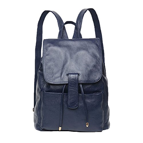 Preisvergleich Produktbild Damen Leder Rucksack Casual Style Klappe Rucksäcke Daypack Damen,Blue-M