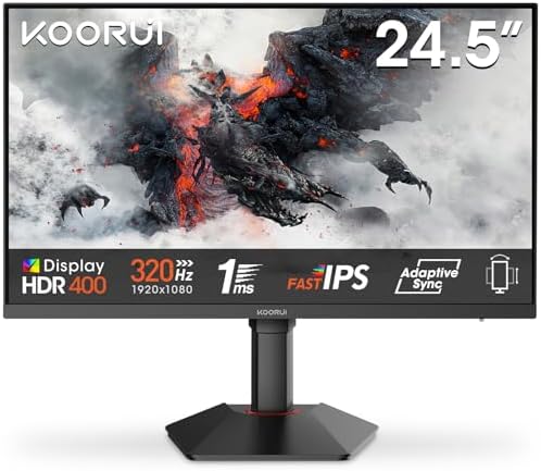 KOORUI G2511E Monitor Gaming 25 Pollici, FHD 320Hz, 1ms, HDR400, Fast IPS, Adaptive Sync, VESA 75x75mm, regolazione ergonomica