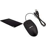 Amazon Basics - Tappetino per mouse da gaming, per uso prolungato, taglia ampia, colore: nero & Mouse ottico nero con USB e 3