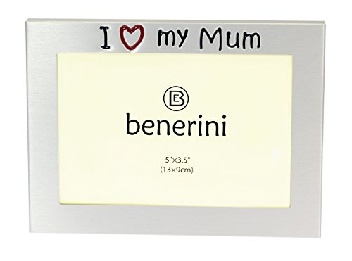 ' I Love My Mum ' - Photo Picture Frame Gift - 5 x 3.5 " - Brushed Aluminium Satin Silver Colour