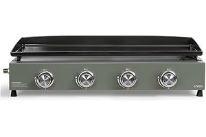 LIVOO - Plancha gaz 4 brûleurs DOC325 - puissance totale de 10 kW, 78,5 x 34,5 cm de cuisson, 10 à 12 personnes, butane et propane