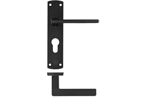 Stanza Leon Door Handle Set - Stylish and Modern Door Lever on Euro Lock Backplate, Matt Black (17cm x 12.5cm)