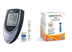AMBITECH-DR MOREPEN BG-03 Glucometer with 25 Strips and AmbiTech 50 Round Lancets