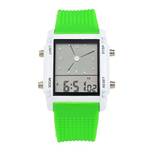 Souarts Grün Silikon Armband LED Sportuhr Armbanduhr Digitaluhr Analog Armreif Uhr mit Batterie