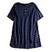 Produktbild Hanomes Damen Kurzarm,Mode Damen Einfarbig T-Shirt Sommer Casual Leinen Tops Lose Sport Oberteile Oversize Rundhals Stretch Blusen mit Knopf Asymmetrisch Saum Hemd M-5XL