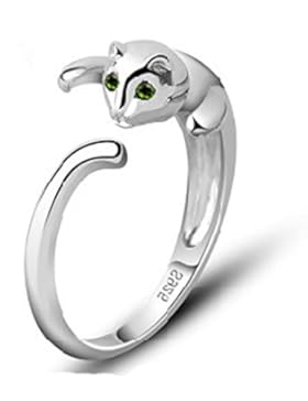 findout Damen 925 Sterling Silber niedliche Katze offene Ringe, für Frauen, Mädchen (f1609)