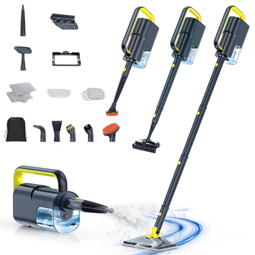 ScrubWiz - Pulitore per mop a vapore con vaporizzatore a mano staccabile, multi-accessori 12 in 1, cuscinetti per orecchie in microfibra lavabili, 350 ml e 2 livelli regolabili per la pulizia