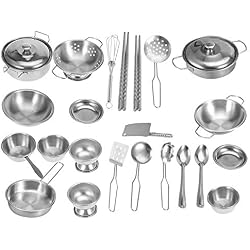 Zerodis- Ustensiles de Cuisine à Jouer pour Enfant Jeux D'imitation Cuisine Ensemble Cuisson en Acier Inoxydable Cadeau pour Enfants Garçons Filles Plus de 3 Ans (25PCS )