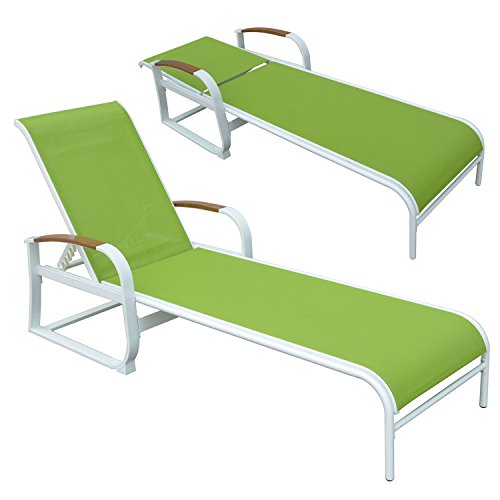 Liege Garten Gartenliege Sonnenliege Relaxliege Liegestühle Liegestuhl Grün Relax Sonnenbad Verstellbar Stahl XXL 217 x 57,5 x 33 cm - 9