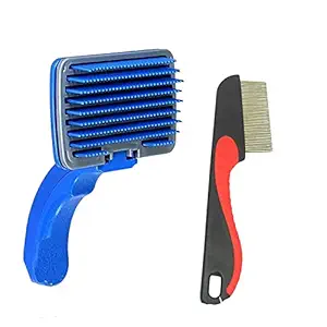 PSK PET MART Grooming&Deshedding Combo Pack of Plastic Slicker Brush and Paw Single Side Comb (Color May Vary)