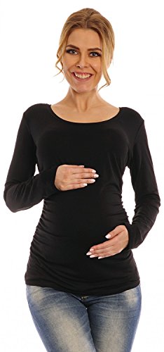 Happy Mama. Women's Maternity Jersey Stretch Top T-shirt Tunic Long Sleeve. 947p (Black, 8)