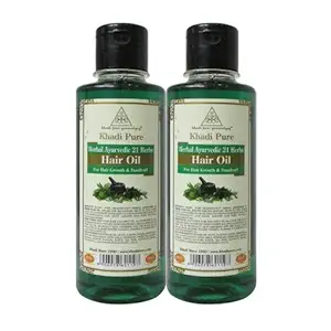 Khadi Pure Herbal Ayurvedic 21 Herbs Hair Oil, 210 ml (Pack of 2), Black