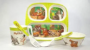 HILLWILL Exclusives Jungl Print Kids Dinner 5 Pieces Combo Set, Nice Printed Glossy Look,Kids Attract to eat Food Set (Jungle Book)