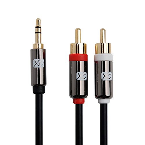 XO 3,5mm männlich auf 2 x RCA männlich Stereo Audio Kabel – 3,5 Buchse RCA männlich auf männlich – 3m schwarz- Vergoldete Stecker. - 3
