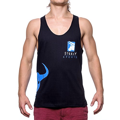 Steely-Sports Herren Bodybuilding Tank-Top – Classic Logo Stringer – Farbe: schwarz Größen: S-M-L-XL - 2