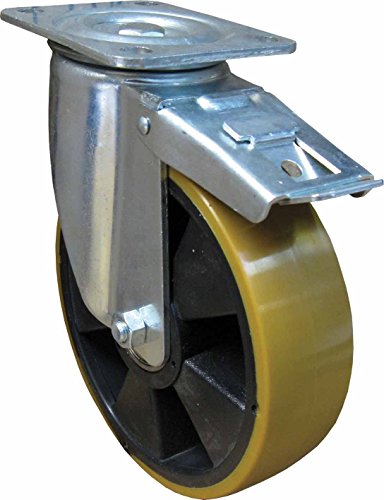 Schwerlast Polyurethan Lenkrolle mit Feststeller Rad ø 125mm Tragkraft 400Kg Lenkrolle Transportrolle Schwerlastrolle PU Platte 132x110mm