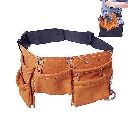 Preisvergleich Produktbild KOBWA Kinder-Werkzeuggürtel, verstellbare Kinder-Werkzeugtasche, Schürze für Heimwerker, Tischler, Kostüme, Rollenspiele mit 7 Taschen braun