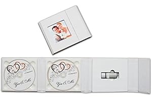 Elegantdisk Hochzeit 2er-DVD/USB-Case mit Bildfenster. Kunstleder Weiss.