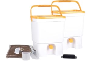 SKAZA EXCEEDING EXPECTATIONS. Skaza Bokashi Organko 1 Composteur de Cuisine (2 x 16L) – Bokashi Composteur sans Odeur en Plastique Recyclé – Kit de Démarrage + 1 kg de Ferment – Blanc-Jaune